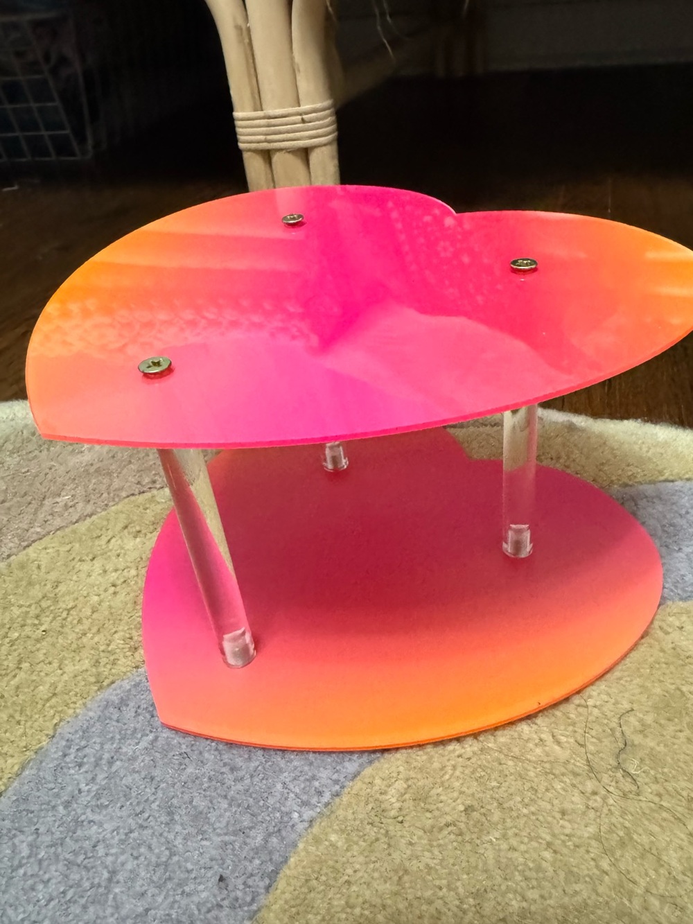 Heart-Shaped Acrylic Two-Tier Stand in Neon Pink-Orange
